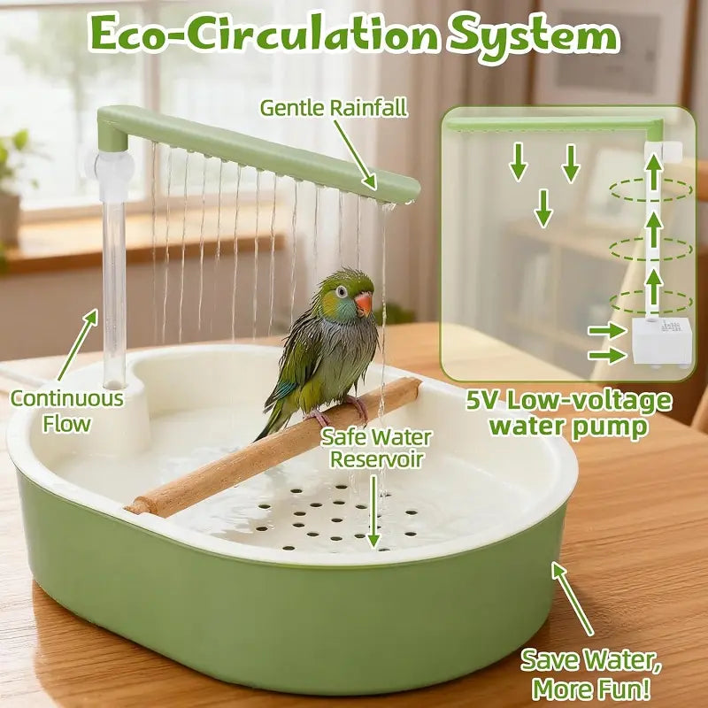 Bird Shower Bath Box with Circulating Water for Parrots & Budgies
