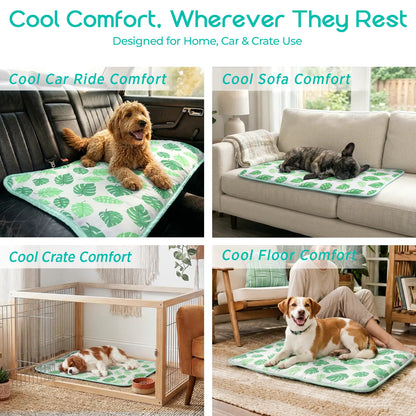 Dog and Cat Cooling Mat - Soft, Breathable Self-Cooling Pad for Pet Beds, 23"x18", Washable Non-Slip Design for Indoor and Outdoor Use, Leaf Pattern