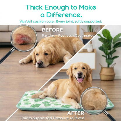 Dog and Cat Cooling Mat - Soft, Breathable Self-Cooling Pad for Pet Beds, 23"x18", Washable Non-Slip Design for Indoor and Outdoor Use, Leaf Pattern