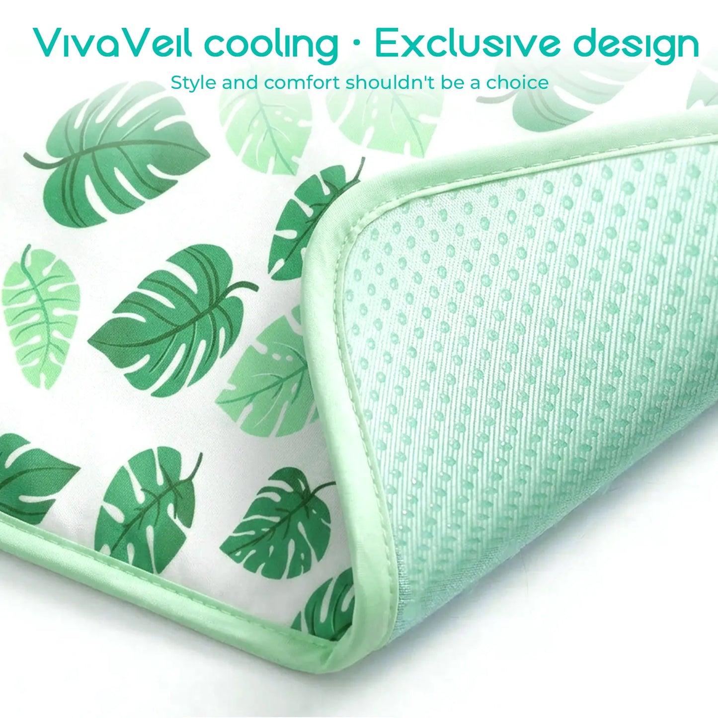 Dog and Cat Cooling Mat - Soft, Breathable Self-Cooling Pad for Pet Beds, 23"x18", Washable Non-Slip Design for Indoor and Outdoor Use, Leaf Pattern