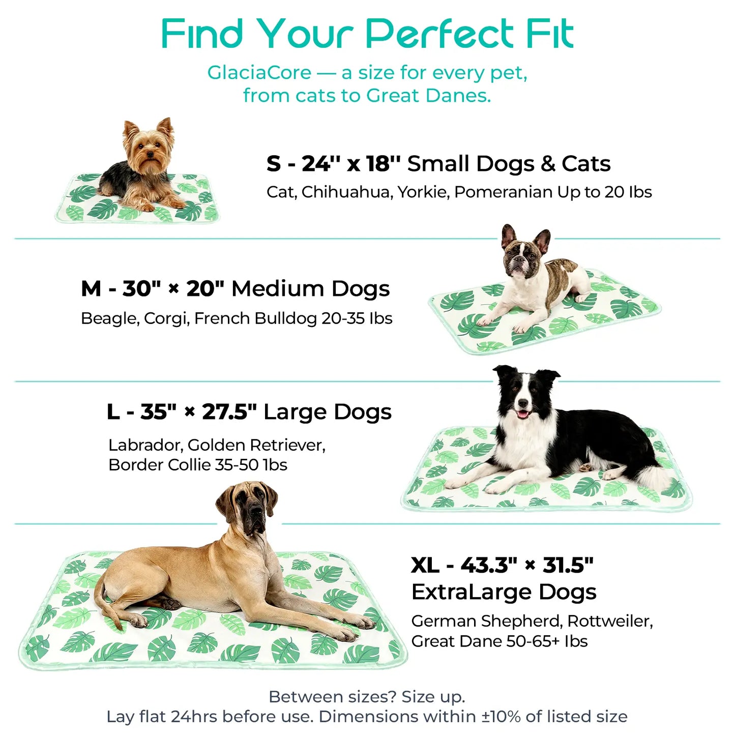 Dog and Cat Cooling Mat - Soft, Breathable Self-Cooling Pad for Pet Beds, 23"x18", Washable Non-Slip Design for Indoor and Outdoor Use, Leaf Pattern